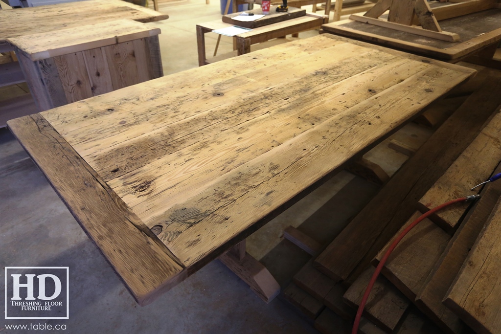 reclaimed wood top, rustic wood furniture, reclaimed wood furniture Ontario, Mennonite furniture, solid wood furniture, custom distressed wood furniture, HD Threshing, Gerald Reinink, hemlock, pine, recycled wood furniture