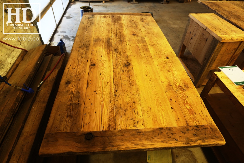 reclaimed wood top, rustic wood furniture, reclaimed wood furniture Ontario, Mennonite furniture, solid wood furniture, custom distressed wood furniture, HD Threshing, Gerald Reinink, hemlock, pine, recycled wood furniture