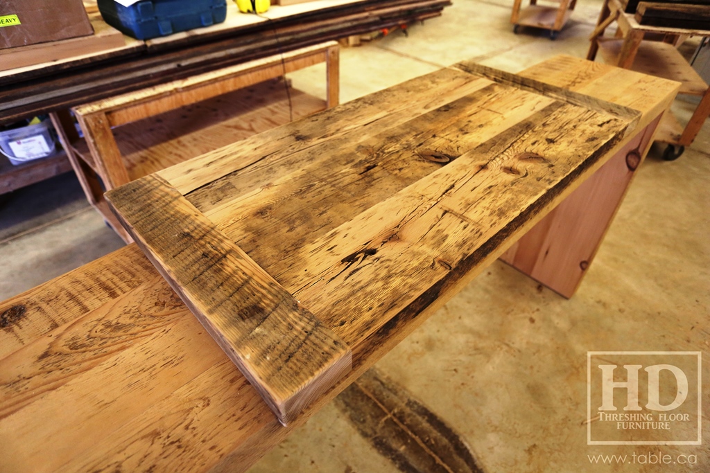 reclaimed wood top, rustic wood furniture, reclaimed wood furniture Ontario, Mennonite furniture, solid wood furniture, custom distressed wood furniture, HD Threshing, Gerald Reinink, hemlock, pine, recycled wood furniture