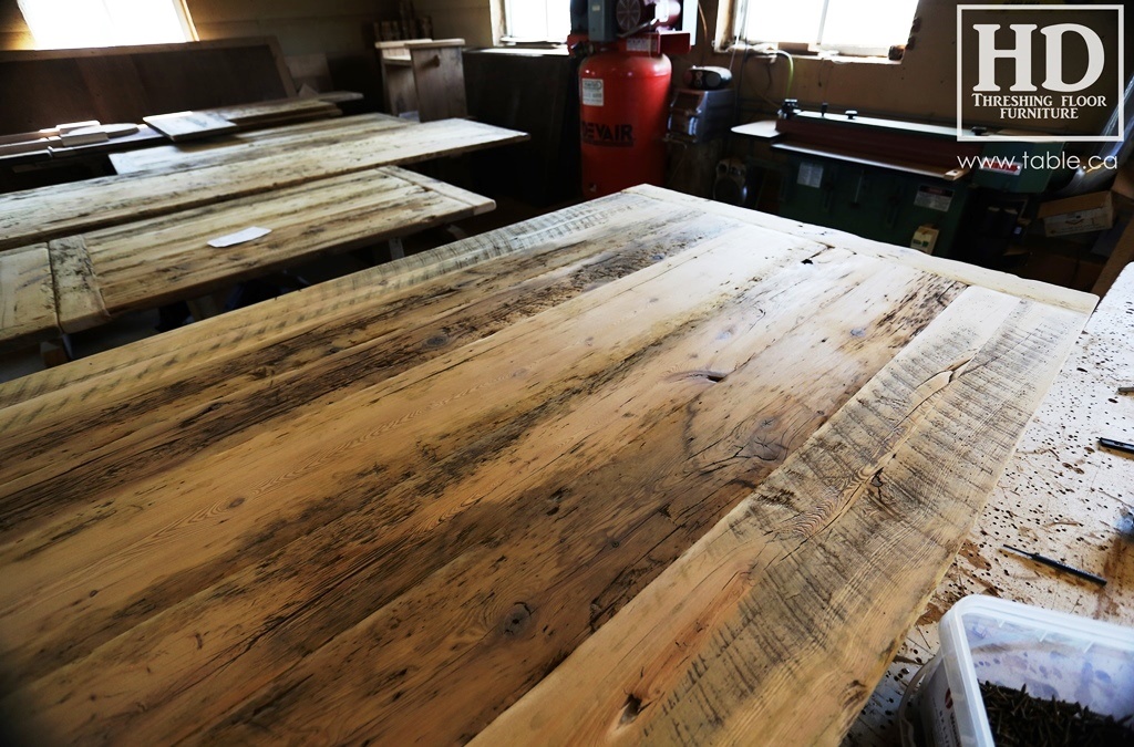 reclaimed wood top, rustic wood furniture, reclaimed wood furniture Ontario, Mennonite furniture, solid wood furniture, custom distressed wood furniture, HD Threshing, Gerald Reinink, hemlock, pine