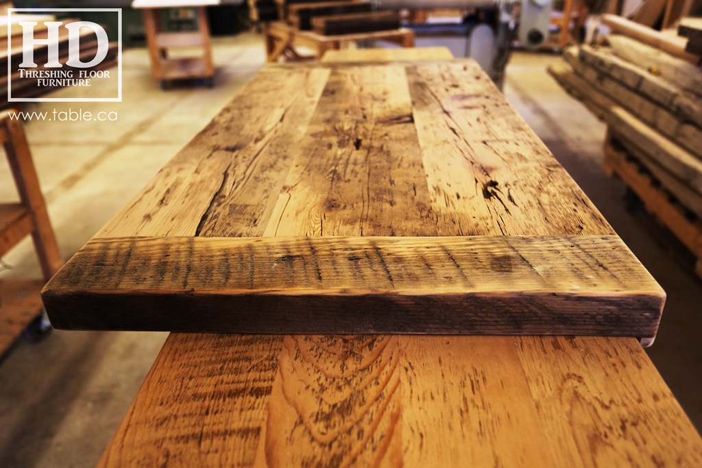 reclaimed wood top, rustic wood furniture, reclaimed wood furniture Ontario, Mennonite furniture, solid wood furniture, custom distressed wood furniture, HD Threshing, Gerald Reinink, hemlock, pine, recycled wood furniture