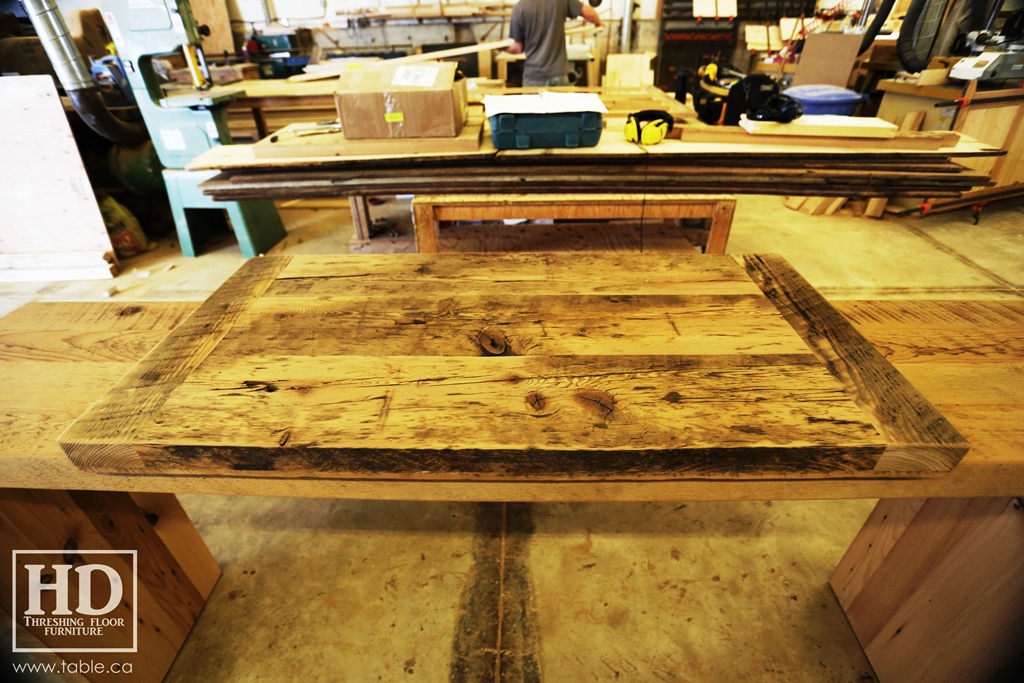 reclaimed wood top, rustic wood furniture, reclaimed wood furniture Ontario, Mennonite furniture, solid wood furniture, custom distressed wood furniture, HD Threshing, Gerald Reinink, hemlock, pine, recycled wood furniture