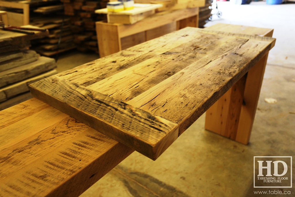 reclaimed wood top, rustic wood furniture, reclaimed wood furniture Ontario, Mennonite furniture, solid wood furniture, custom distressed wood furniture, HD Threshing, Gerald Reinink, hemlock, pine, recycled wood furniture