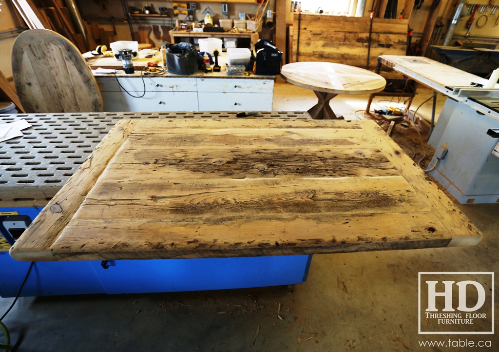 reclaimed wood top, rustic wood furniture, reclaimed wood furniture Ontario, Mennonite furniture, solid wood furniture, custom distressed wood furniture, HD Threshing, Gerald Reinink, hemlock, pine, recycled wood furniture