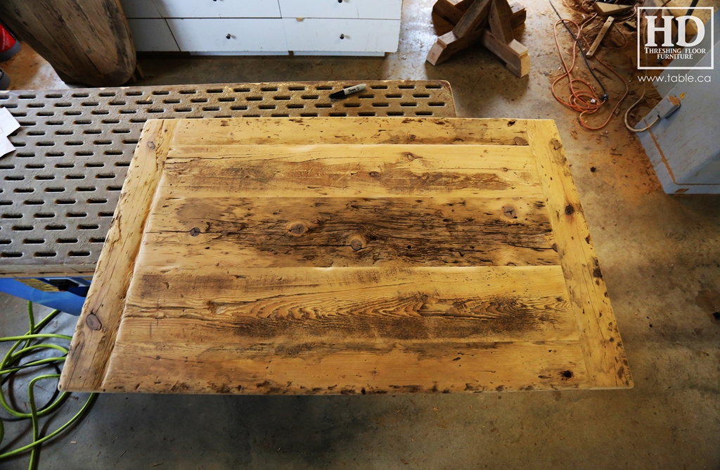 reclaimed wood top, rustic wood furniture, reclaimed wood furniture Ontario, Mennonite furniture, solid wood furniture, custom distressed wood furniture, HD Threshing, Gerald Reinink, hemlock, pine, recycled wood furniture