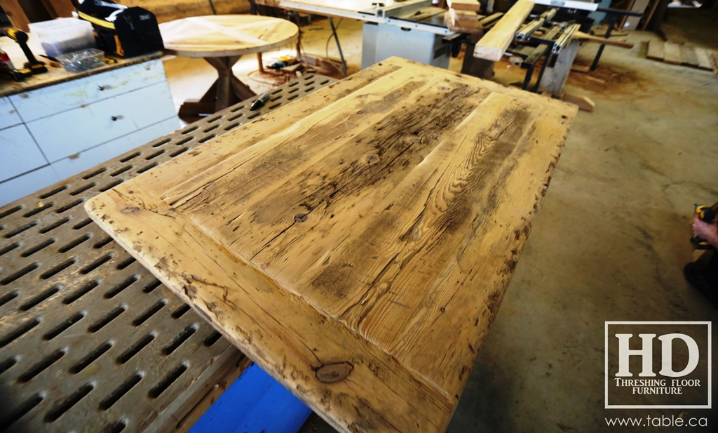 reclaimed wood top, rustic wood furniture, reclaimed wood furniture Ontario, Mennonite furniture, solid wood furniture, custom distressed wood furniture, HD Threshing, Gerald Reinink, hemlock, pine, recycled wood furniture