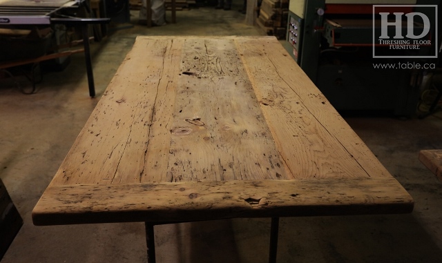 reclaimed wood top, rustic wood furniture, reclaimed wood furniture Ontario, Mennonite furniture, solid wood furniture, custom distressed wood furniture, HD Threshing, Gerald Reinink, hemlock, pine, recycled wood furniture