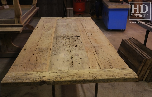 reclaimed wood top, rustic wood furniture, reclaimed wood furniture Ontario, Mennonite furniture, solid wood furniture, custom distressed wood furniture, HD Threshing, Gerald Reinink, hemlock, pine, recycled wood furniture