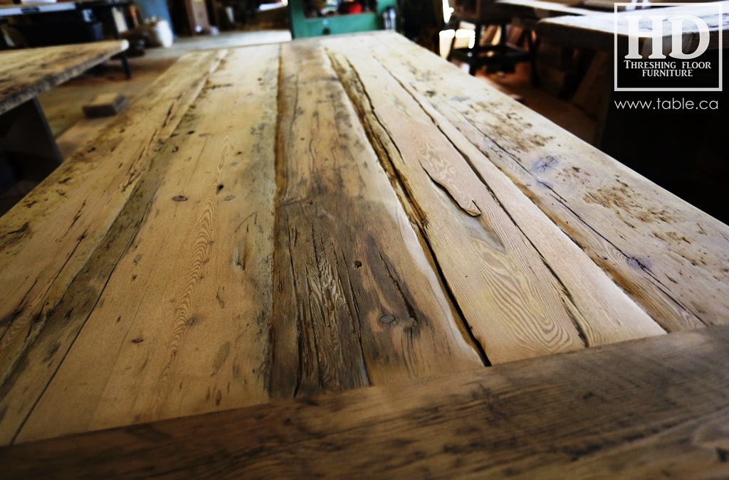 reclaimed wood top, rustic wood furniture, reclaimed wood furniture Ontario, Mennonite furniture, solid wood furniture, custom distressed wood furniture, HD Threshing, Gerald Reinink, hemlock, pine