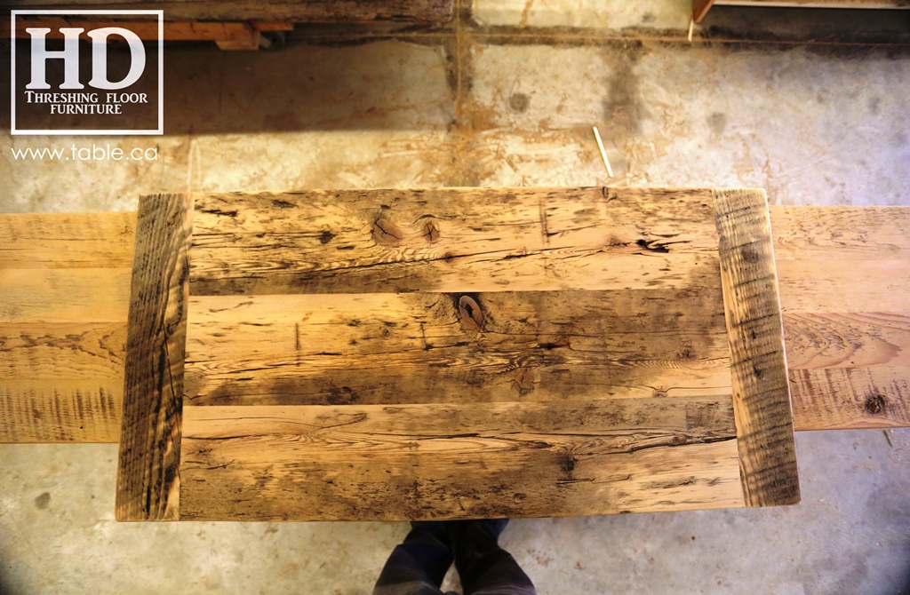 reclaimed wood top, rustic wood furniture, reclaimed wood furniture Ontario, Mennonite furniture, solid wood furniture, custom distressed wood furniture, HD Threshing, Gerald Reinink, hemlock, pine, recycled wood furniture