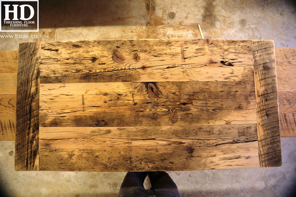 reclaimed wood top, rustic wood furniture, reclaimed wood furniture Ontario, Mennonite furniture, solid wood furniture, custom distressed wood furniture, HD Threshing, Gerald Reinink, hemlock, pine, recycled wood furniture