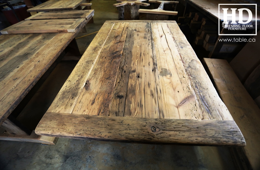 reclaimed wood top, rustic wood furniture, reclaimed wood furniture Ontario, Mennonite furniture, solid wood furniture, custom distressed wood furniture, HD Threshing, Gerald Reinink, hemlock, pine, recycled wood furniture