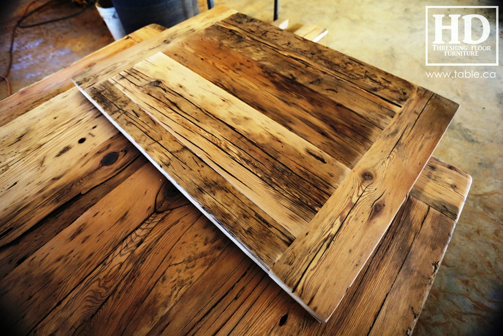 reclaimed wood top, rustic wood furniture, reclaimed wood furniture Ontario, Mennonite furniture, solid wood furniture, custom distressed wood furniture, HD Threshing, Gerald Reinink, hemlock, pine, recycled wood furniture