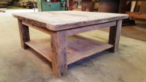 coffee table, reclaimed wood coffee table, Ontario, rustic coffee table, Gerald Reinink, HD Threshing Floor Furniture, recycled wood furniture