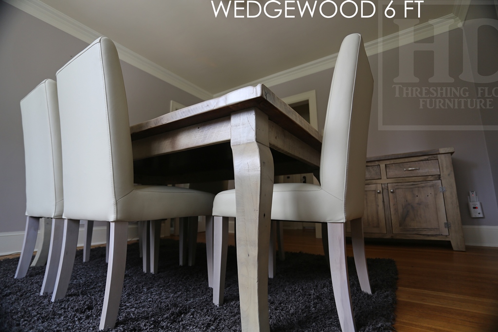 reclaimed wood harvest table, Ontario, bleached greytone treatment, Gerald Reinink, custom furniture Toronto, rustic furniture Ontario 