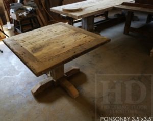 reclaimed wood table Courtice Ontario, epoxy finish, recycled wood furniture, mennonite furniture, reclaimed wood, reclaimed wood furniture, custom furniture Toronto, rustic furniture Canada, rustic furniture Ontario, pedestal table, wormy maple chairs
