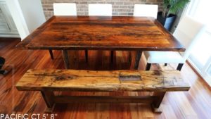 reclaimed wood tables Cambridge, Ontario, reclaimed wood bench, parsons chairs, reclaimed wood table Ontario, Mennonite furniture, epoxy. Gerald Reinink, polyurethane, rustic furniture, cottage furniture Ontario
