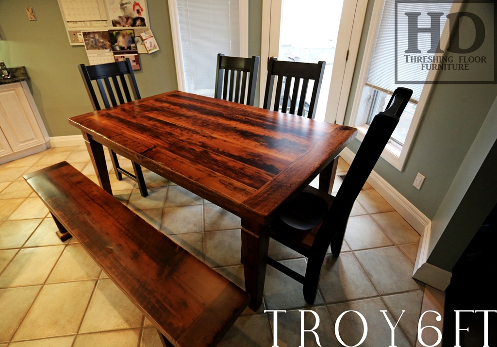 harvest tables Ontario, farmhouse table, Troy Ontario, Mennonite Furniture, wormy maple chairs, reclaimed wood bench, epoxy, Gerald Reinink, HD Threshing, recycled wood