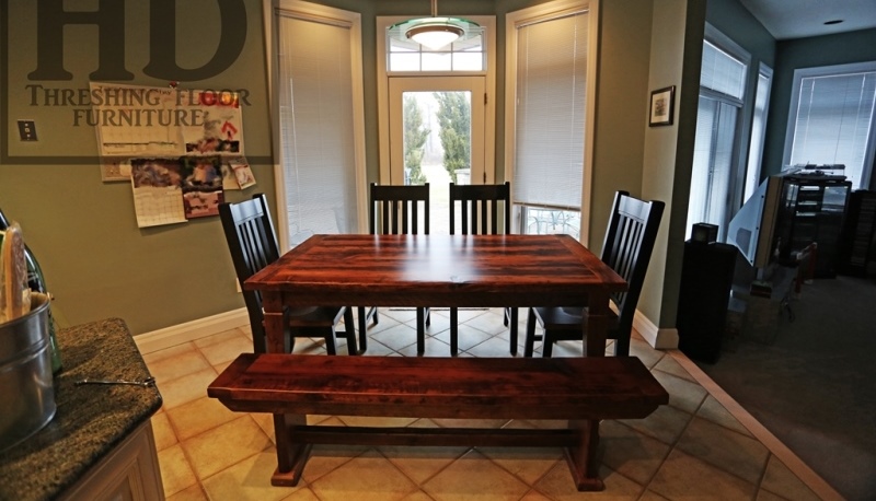 harvest tables Ontario, farmhouse table, Troy Ontario, Mennonite Furniture, wormy maple chairs, reclaimed wood bench, epoxy, Gerald Reinink, HD Threshing, recycled wood