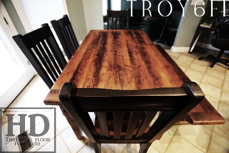 harvest tables Ontario, farmhouse table, Troy Ontario, Mennonite Furniture, wormy maple chairs, reclaimed wood bench, epoxy, Gerald Reinink, HD Threshing, recycled wood