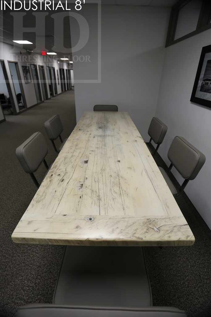 industrial style table, office table, reclaimed wood table Cambridge Ontario, industrial piping style base, epoxy, threshing floor table, recycled wood table, mennonite furniture canada, solid wood furniture