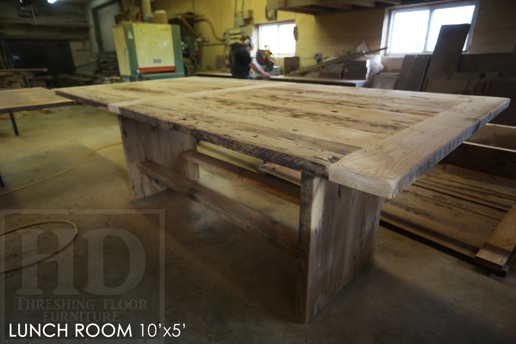 cafeteria table, office furniture, reclaimed wood office table, Ontario, epoxy, threshing floor, recycled wood office furniture, pub height table, rustic furniture Ontario, mennonite furniture, solid wood furniture, new life mills, lunchroom table, grey, gray