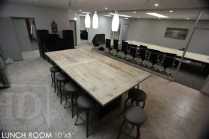 cafeteria table, office furniture, reclaimed wood office table, Ontario, epoxy, threshing floor, recycled wood office furniture, pub height table, rustic furniture Ontario, mennonite furniture, solid wood furniture, new life mills, lunchroom table, grey, gray