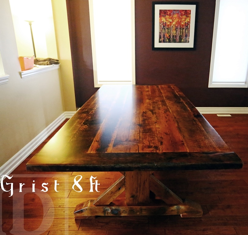 sawbuck table Ontario, reclaimed wood furniture Ontario, rustic furniture Ontario, Milton, reclaimed wood table Milton, epoxy, recycled wood furniture, solid wood furniture, Mennonite Furniture