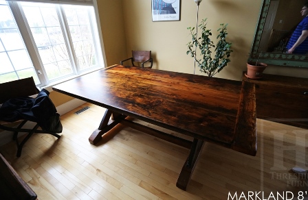 Guelph reclaimed wood table, barnwood tables Ontario, sawbuck, recycled wood sawbuck table, Gerald Reinink, distressed wood table, Guelph, Ontario, Mennonite Furniture Cambridge, mennonite table