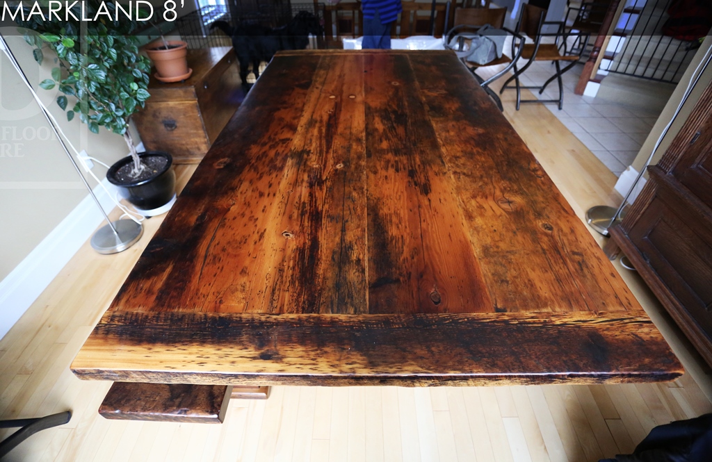 Guelph reclaimed wood table, barnwood tables Ontario, sawbuck, recycled wood sawbuck table, Gerald Reinink, distressed wood table, Guelph, Ontario, Mennonite Furniture Cambridge, mennonite table