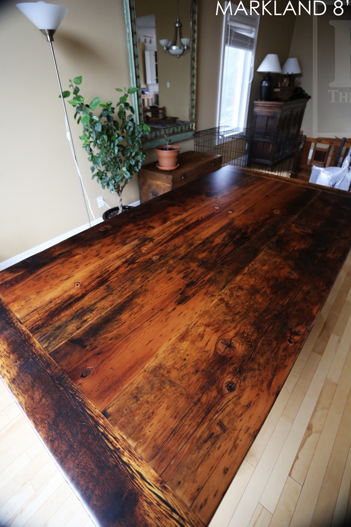 Guelph reclaimed wood table, barnwood tables Ontario, sawbuck, recycled wood sawbuck table, Gerald Reinink, distressed wood table, Guelph, Ontario, Mennonite Furniture Cambridge, mennonite table