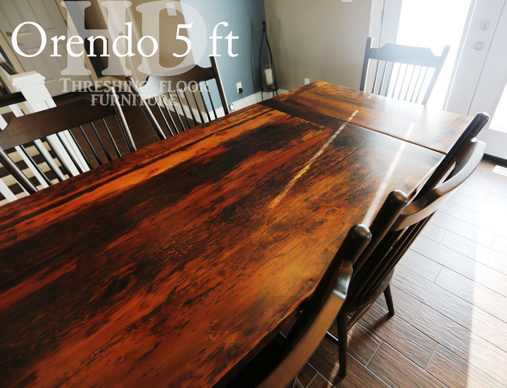 reclaimed wood table Vanessa Ontario, harvest table, harvest tables Ontario, farmhouse harvest table, Mennonite Furniture, wormy maple chairs, epoxy, hemlock threshing floor table, threshing floor table, solid wood table 