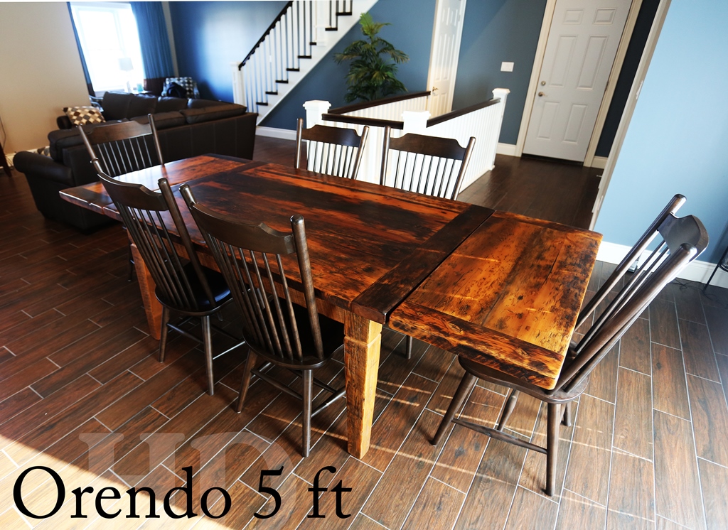 reclaimed wood table Vanessa Ontario, harvest table, harvest tables Ontario, farmhouse harvest table, Mennonite Furniture, wormy maple chairs, epoxy, hemlock threshing floor table, threshing floor table, solid wood table 