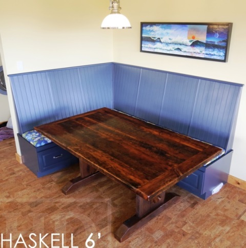 reclaimed wood table Mitchell Ontario, recycled wood furniture, farmhouse table, Mennonite Furniture, epoxy, hemlock, rustic furniture Canada