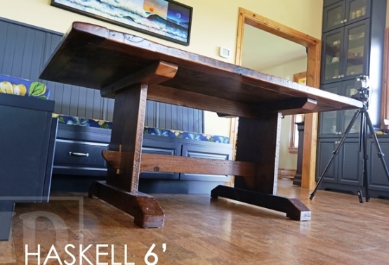 reclaimed wood table Mitchell Ontario, recycled wood furniture, farmhouse table, Mennonite Furniture, epoxy, hemlock, rustic furniture Canada