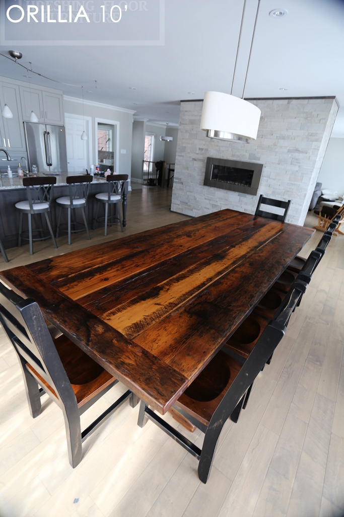 reclaimed wood table Orillia Ontario, Mennonite Furniture, rustic farmhouse table, rustic furniture Canada, reclaimed wood tables Canada, reclaimed wood bench, solid wood furniture, hemlock threshing floor, threshing floor furniture