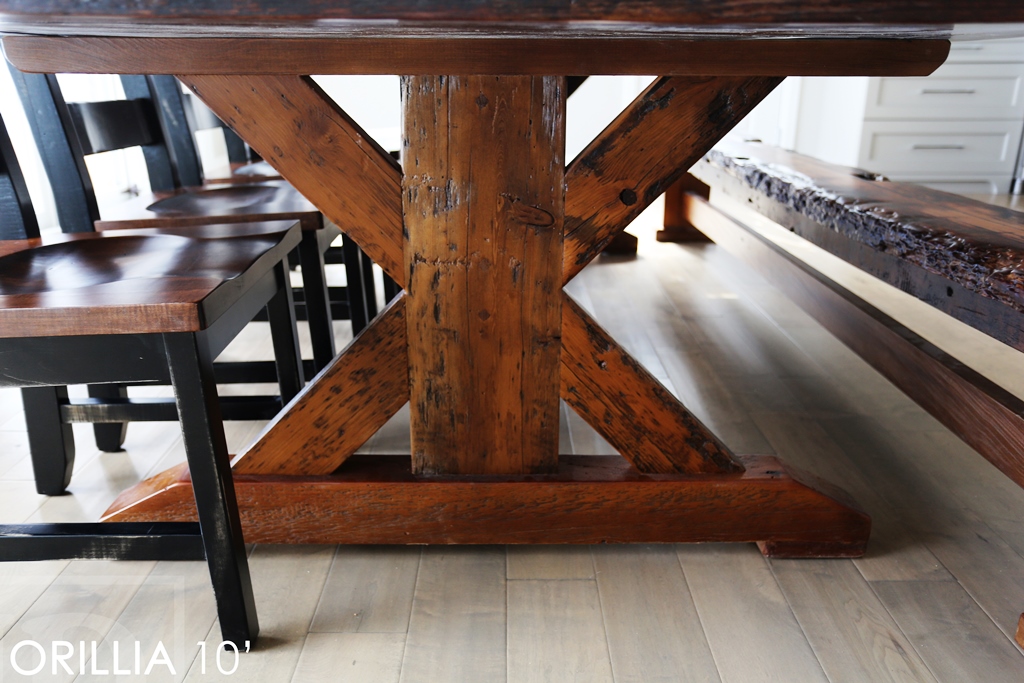 reclaimed wood table Orillia Ontario, Mennonite Furniture, rustic farmhouse table, rustic furniture Canada, reclaimed wood tables Canada, reclaimed wood bench, solid wood furniture, hemlock threshing floor, threshing floor furniture