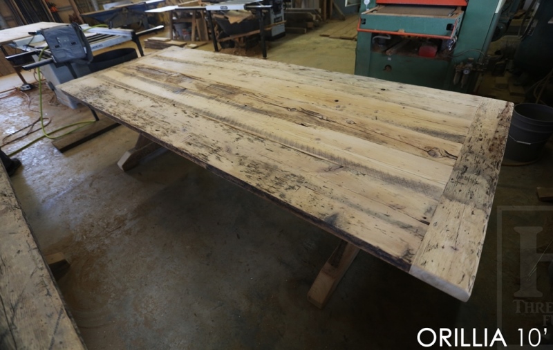 reclaimed wood table Orillia Ontario, Mennonite Furniture, rustic farmhouse table, rustic furniture Canada, reclaimed wood tables Canada, reclaimed wood bench, solid wood furniture, hemlock threshing floor, threshing floor furniture