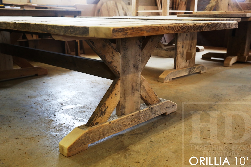 reclaimed wood table Orillia Ontario, Mennonite Furniture, rustic farmhouse table, rustic furniture Canada, reclaimed wood tables Canada, reclaimed wood bench, solid wood furniture, hemlock threshing floor, threshing floor furniture