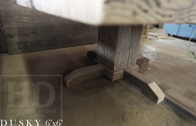 reclaimed wood pedestal tables North York Ontario, rustic table, pedestal table, solid wood table, Gerald Reinink, reclaimed wood lazy susan, reclaimed wood bench, grey, gray, recycled wood furniture, threshing floor table, farmhouse table, rustic furniture Canada