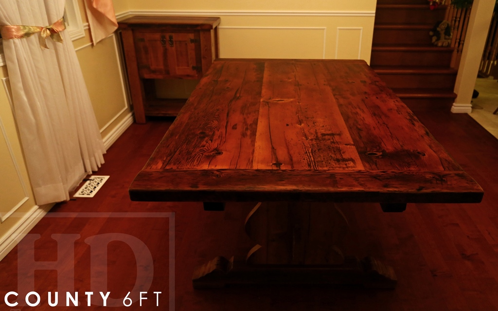 reclaimed wood table Kitchener, Ontario, farmhouse harvest table, Kitchener furniture, solid wood furniture, rustic furniture Canada, epoxy, threshing floor, recycled wood table, hemlock table, mennonite furniture kitchener