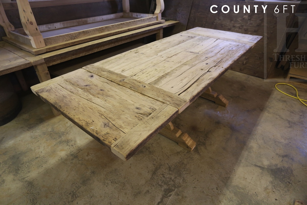 reclaimed wood table Kitchener, Ontario, farmhouse harvest table, Kitchener furniture, solid wood furniture, rustic furniture Canada, epoxy, threshing floor, recycled wood table, hemlock table, mennonite furniture kitchener