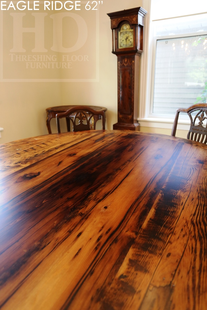 reclaimed wood furniture Georgetown Ontario, rustic furniture Canada, Mennonite Furniture, epoxy, threshing floor table, HD Threshing, reclaimed wood tables Ontario, round table, solid wood furniture, custom round table