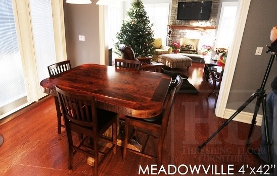 reclaimed wood pedestal table Toronto, reclaimed wood furniture Ontario, farmhouse pedestal table, reclaimed wood furniture Mississauga, Ontario Mennonite Furniture, epoxy, resin, Gerald Reinink, solid wood furniture, custom pedestal table