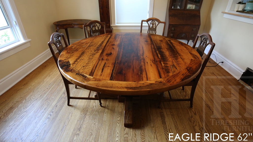 reclaimed wood furniture Georgetown Ontario, rustic furniture Canada, Mennonite Furniture, epoxy, threshing floor table, HD Threshing, reclaimed wood tables Ontario, round table, solid wood furniture, custom round table