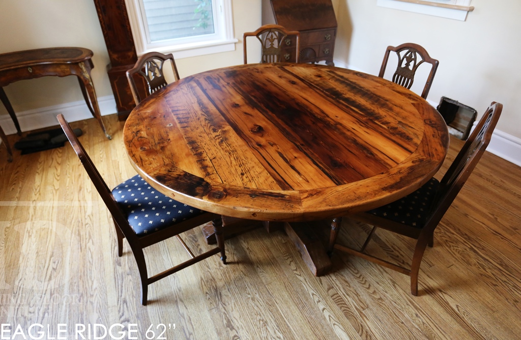 reclaimed wood furniture Georgetown Ontario, rustic furniture Canada, Mennonite Furniture, epoxy, threshing floor table, HD Threshing, reclaimed wood tables Ontario, round table, solid wood furniture, custom round table