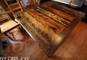 harvest tables Ontario, reclaimed wood table, custom square table, Ottawa, Ontario, epoxy, resin, recycled wood harvest table, solid wood furniture, mennonite furniture