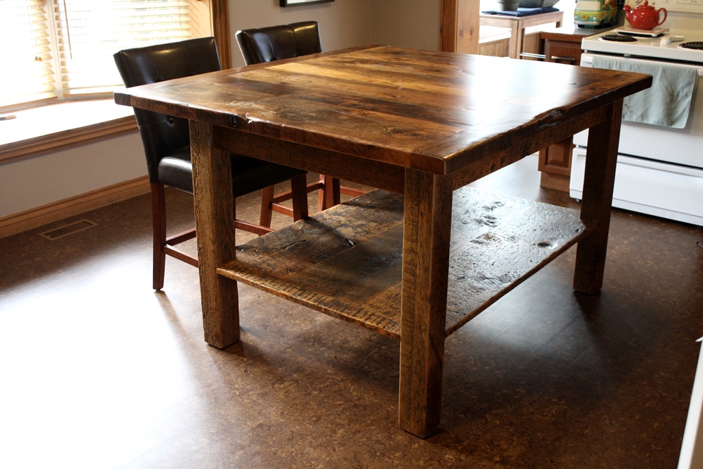 reclaimed wood islands Ontario, Waterdown, custom island, Mennonite Furniture, Gerald Reinink, epoxy finish, threshing floor furniture, farmhouse island, cottage island