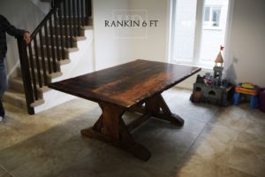 reclaimed wood tables Ontario, Cambridge Mennonite Furniture, epoxy finish, sawbuck table, rustic furniture Ontario, reclaimed wood furniture, solid wood furniture Ontario