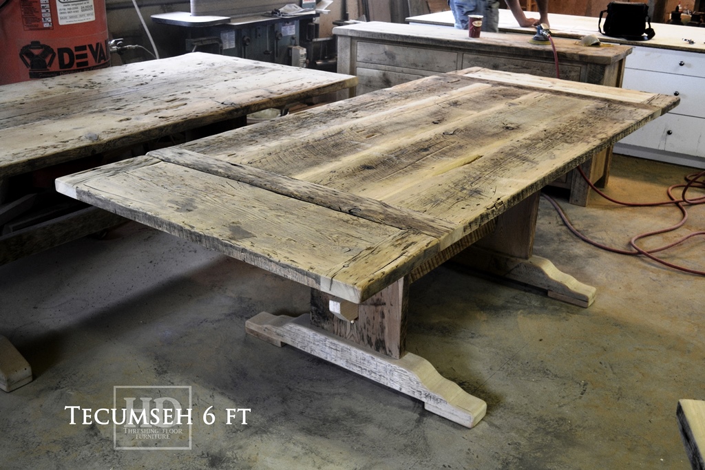 reclaimed wood tables Markham Ontario, reclaimed wood furniture Markham, HD Threshing, trestle table, wormy maple chairs, hemlock table, rustic farmhouse table, harvest tables Ontario, Gerald Reinink, solid wood furniture